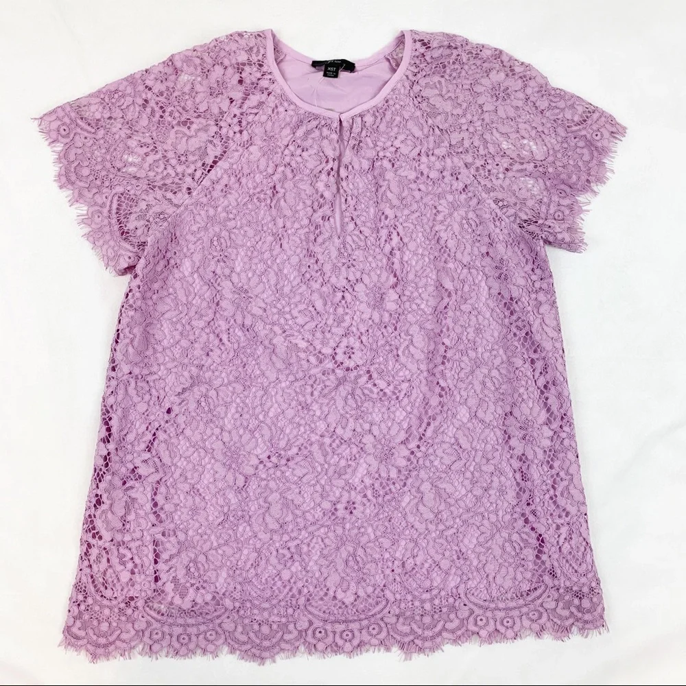 J Crew short sleeve lace blouse top‎ lilac purple